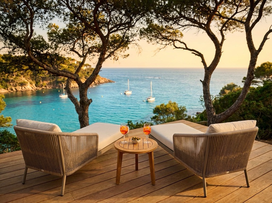 Sea-view terrace at dusk